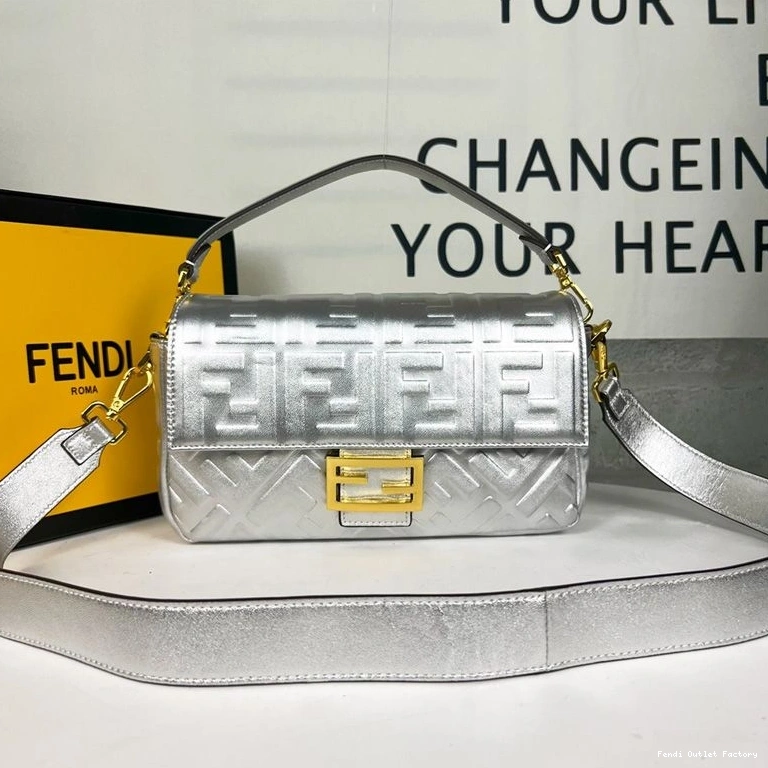 HOT Baguette Motif In Silver FF Medium Fendi Bag Nappa Leather 0724